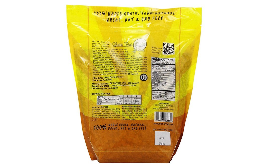 GF Harvest Organic Old Fashioned Rolled Oats   Pack  1.16 kilogram